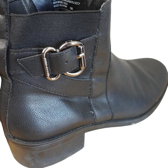 Anne Klein Black Leather Ankle Boots With Side Buckles & Zippers - Size 8M - Picture 4 of 6
